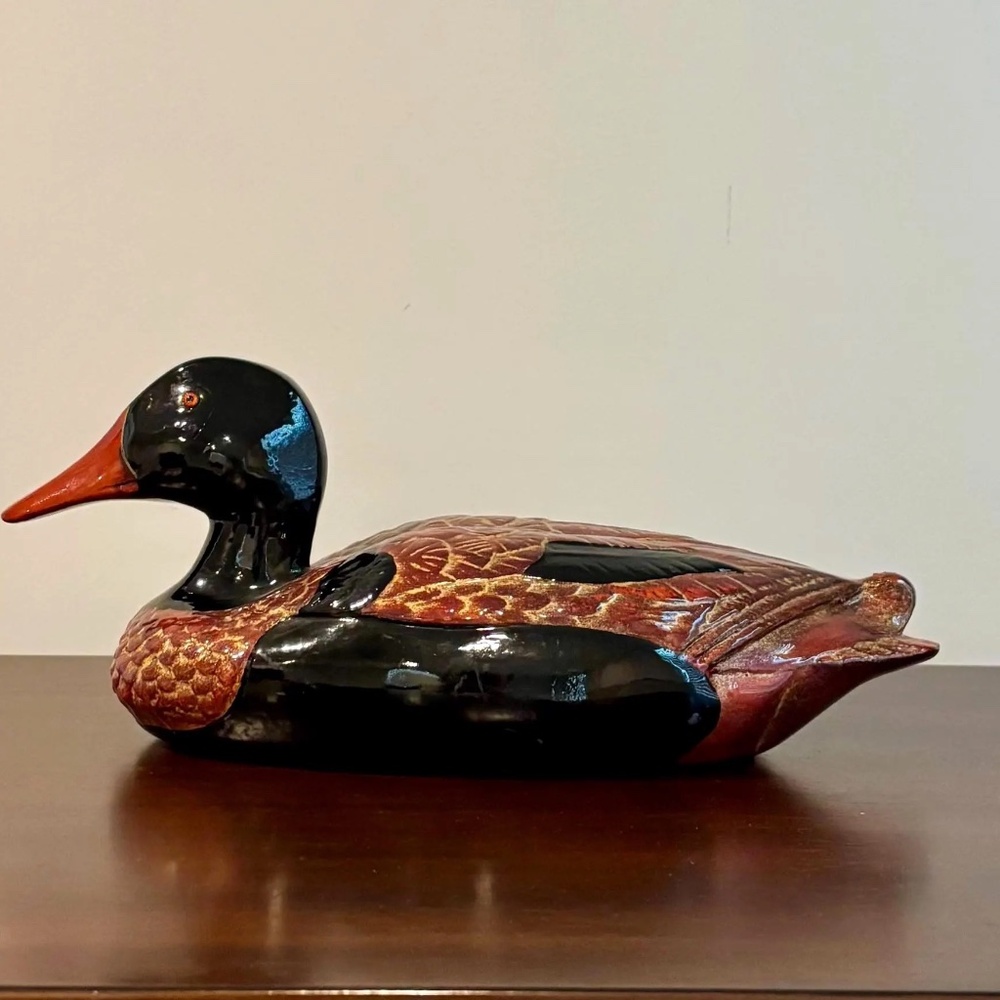 Vintage Handmade French Wooden Carved Lacquer Duck
